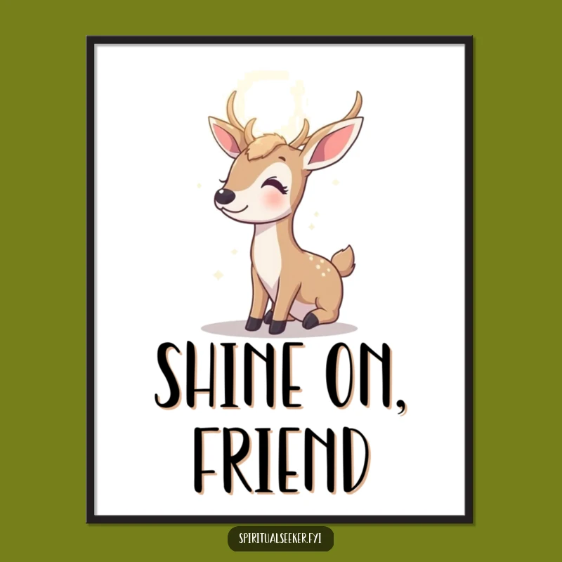 Funny Contented Deer Poster: Radiant Art, Uplifting Decor Gift