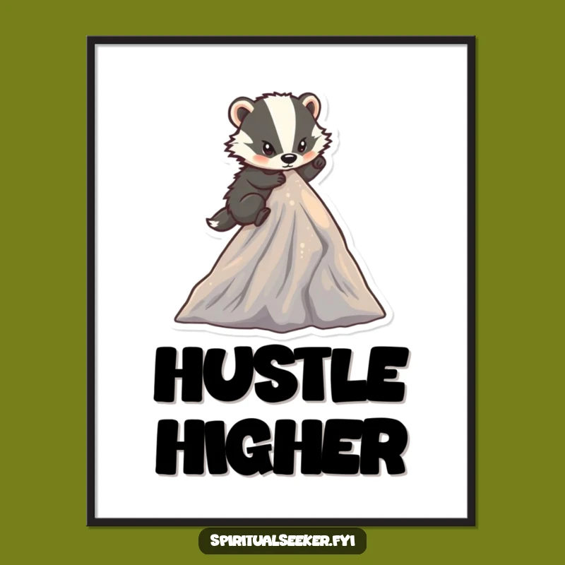 Funny Determined Badger Poster: Mountain Peak Art, Unique Funny Gift for Achievers