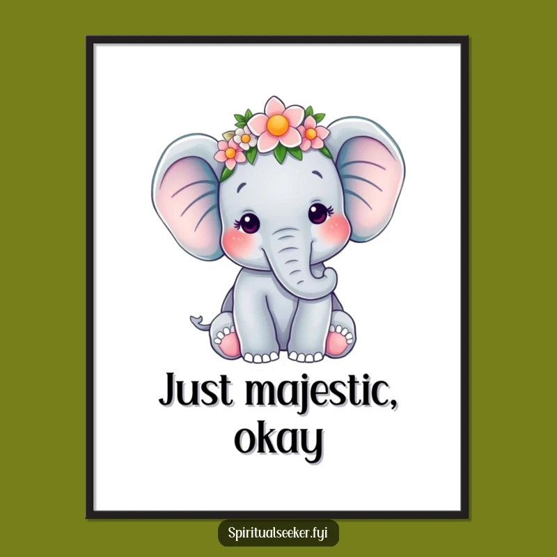 Funny Elephant Flower Crown Poster: Peaceful Art for Your Walls