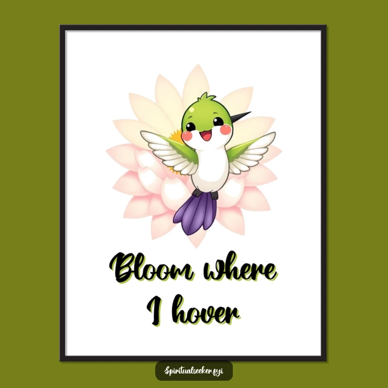Funny Hummingbird Poster: Bird Lotus Art, Vibrant Wall Decor Funny Gift