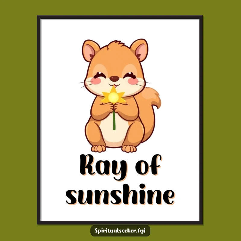 Funny Squirrel Golden Ray Poster: Cheerful Wall Art and Hilarious Gift