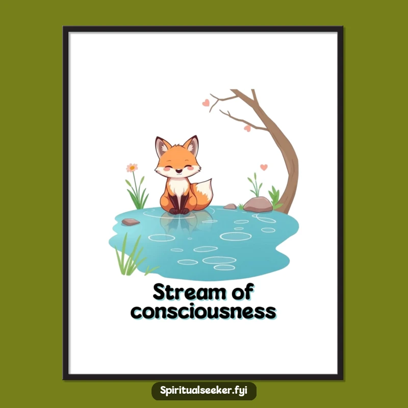 Funny Tranquil Fox Poster: Serene Stream Nature Wall Art Gift