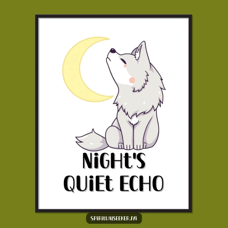 Peaceful Wolf Moon Art Print: Serene Nocturnal Humor for Your Walls.