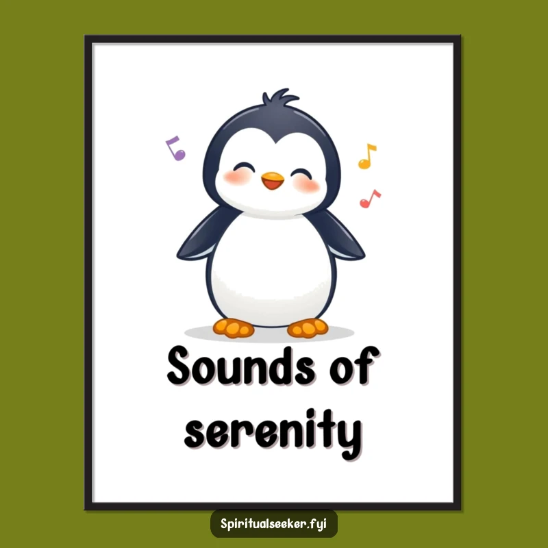 Funny Poster: Cheerful Penguin Listening, a Whimsical Nature Art Funny Gift