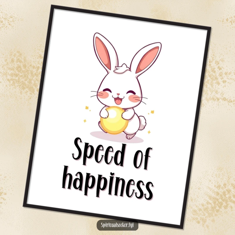 Funny joyful rabbit poster, a vibrant depiction of a happy bunny chasing a glowing orb, radiating energy and humor.