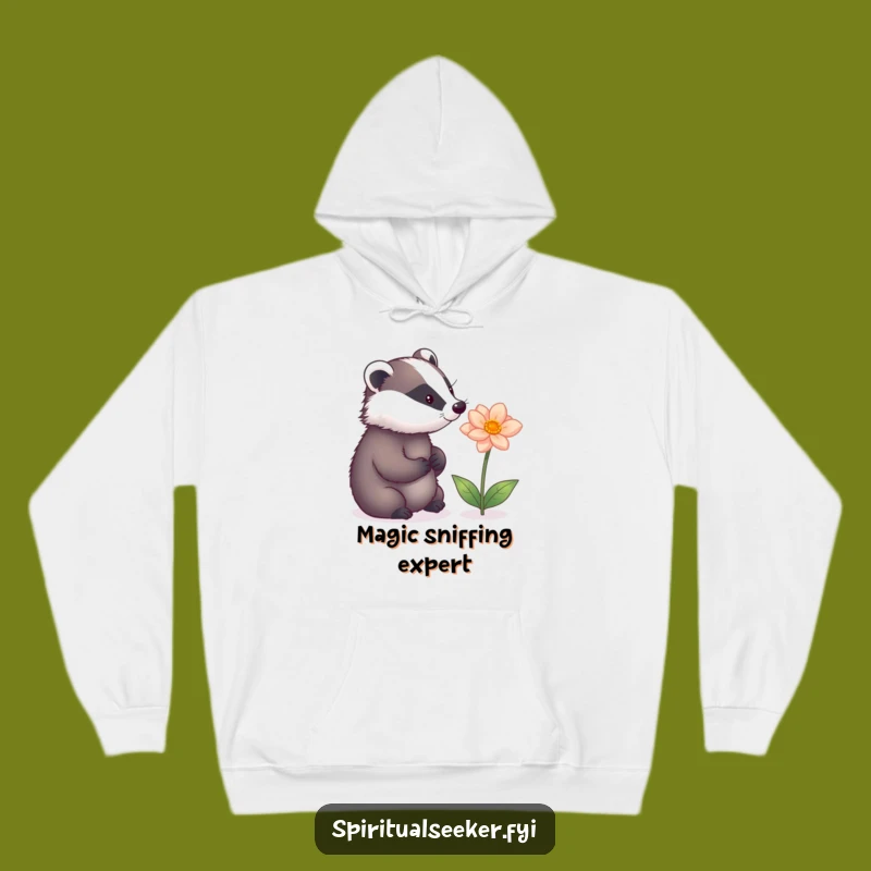 Cozy Funny Badger Hoodie: A Magical Flower Embrace for Warm, Humorous Comfort.