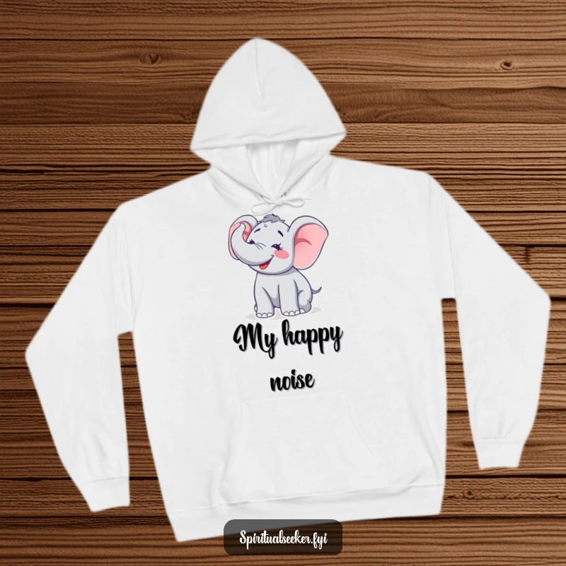 Funny hoodie depicting a happy elephant joyfully trumpeting, designed to bring comfort and a touch of cheerful humor.