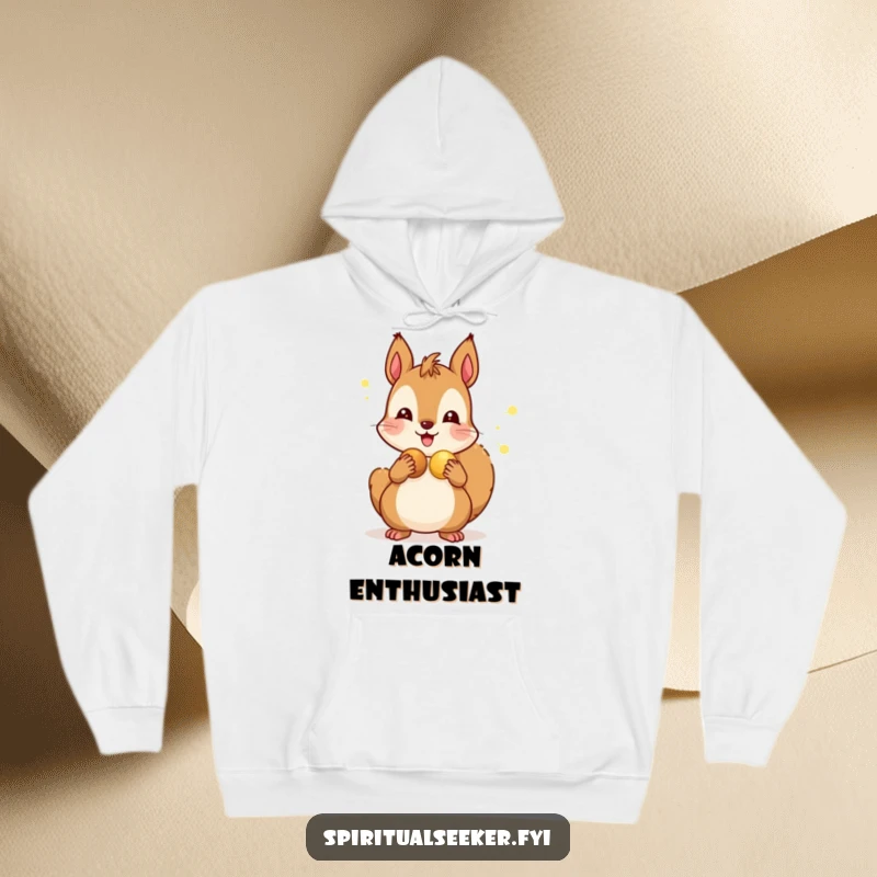 Funny hoodie with a happy squirrel distributing luminous nuts to fellow squirrels, embodying friendship and sharing.