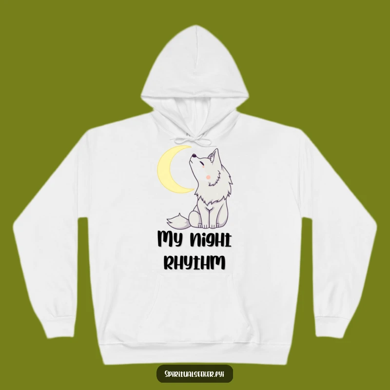 Cozy Peaceful Wolf Hoodie: Mystical Moon Nights and Humorous Warmth.