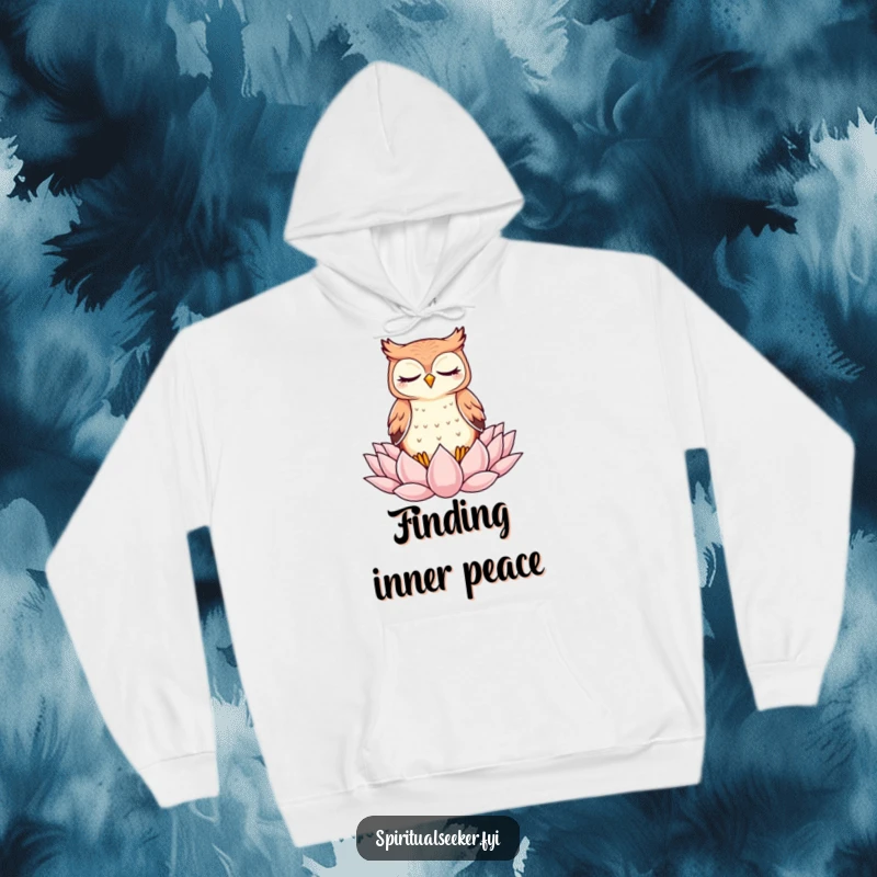 Funny Hoodie: A cuddly kawaii owl meditating peacefully on a lotus flower, ensuring warmth and tranquility.
