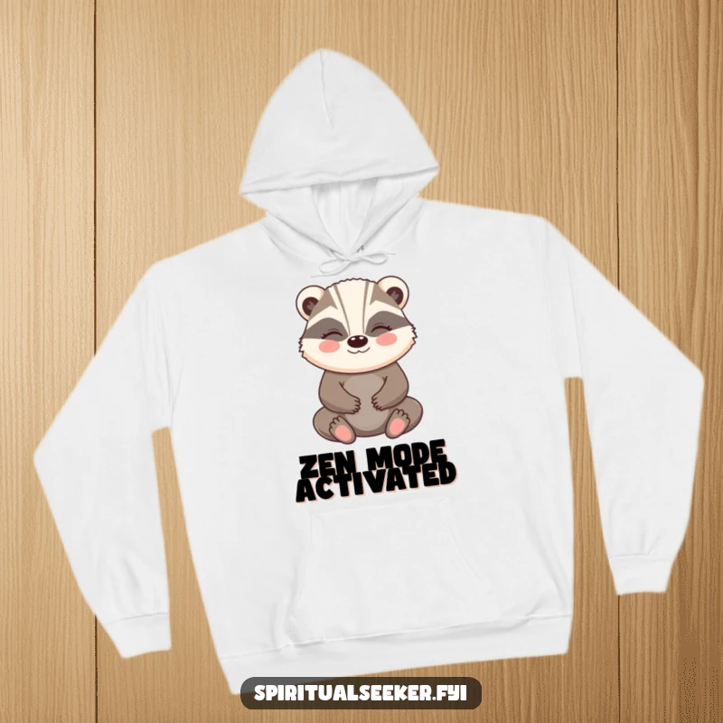 Funny Badger Hoodie: A happy badger meditating with a peaceful smile, offering humorous comfort and calm.