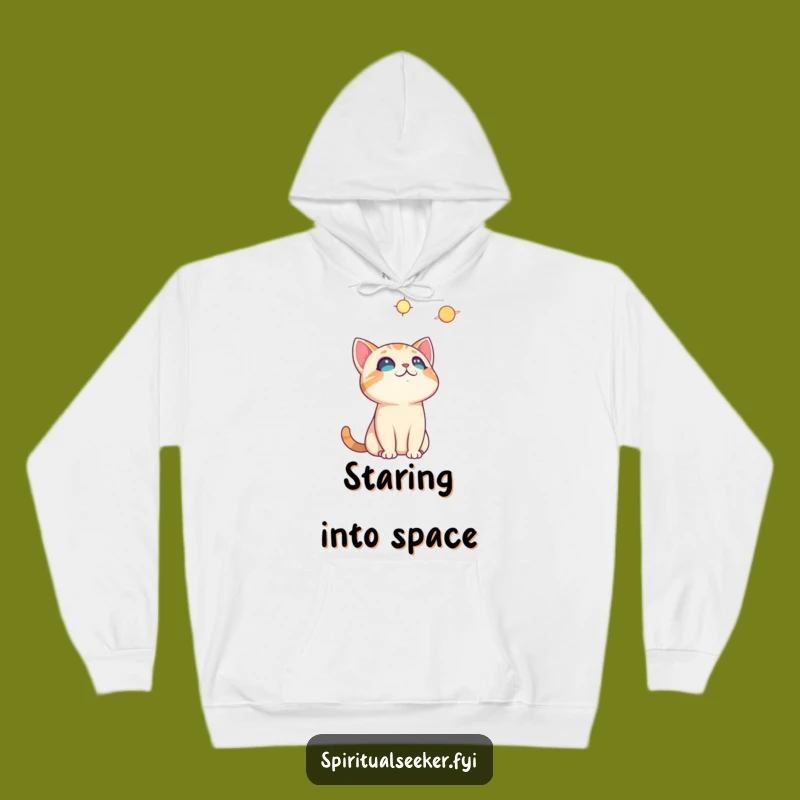 Funny Curious Cat Hoodie: Cozy Stargazer, Warm Cosmic Humor