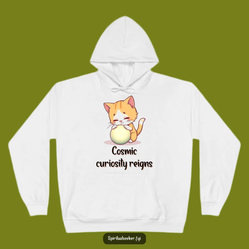 Funny Curious Cat Orb Hoodie: Cozy Mystical Explorer, Warm Gift