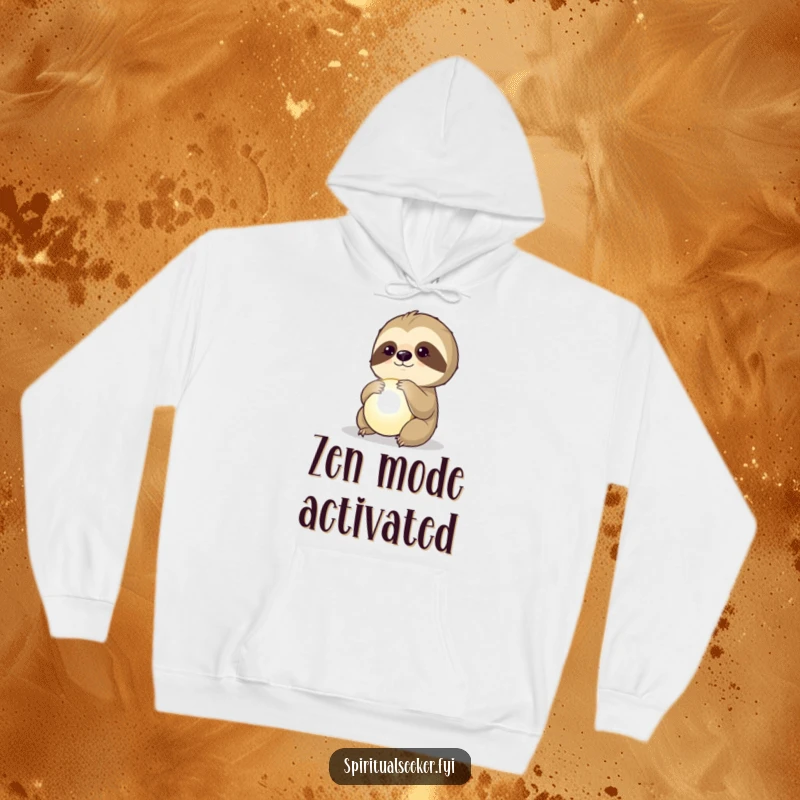 Funny hoodie with a pensive sloth gazing at a glowing orb, offering comfort and a touch of mystery.