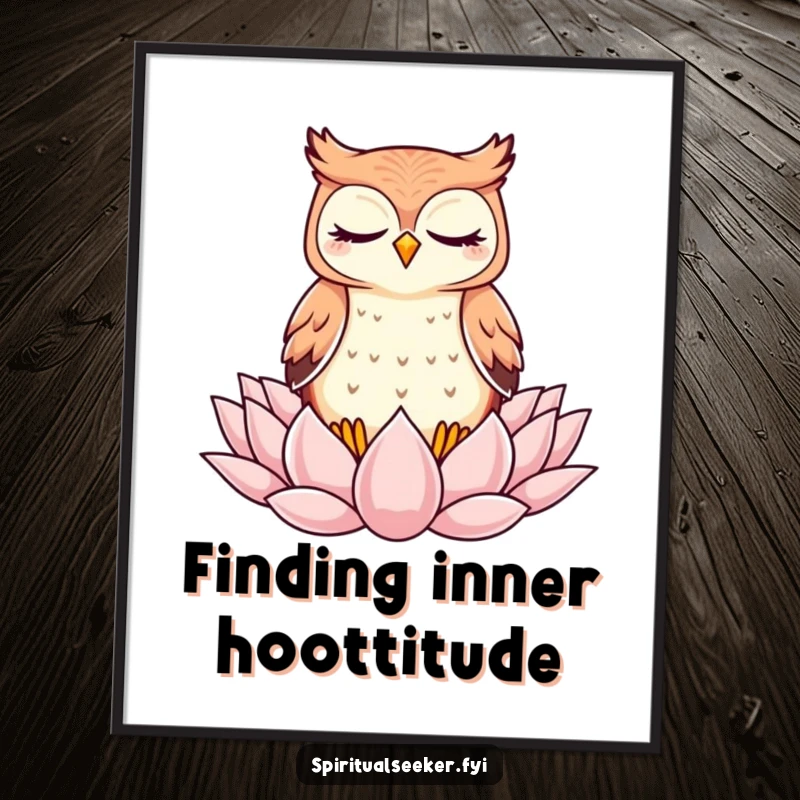 Funny Free Printable Wall Art: A kawaii owl meditating serenely on a lotus flower, bringing peace and calm vibes.