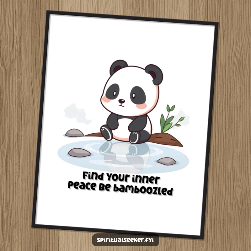 Funny Free Printable Panda Wall Art, a panda meditating by water, creating a tranquil and zen-inspired ambiance.