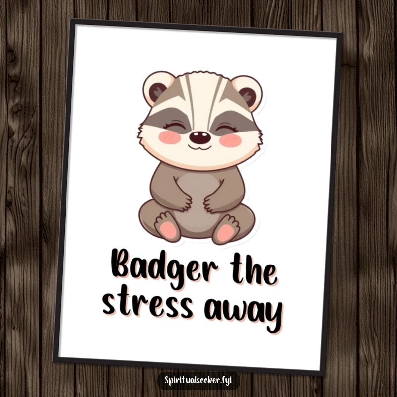 Funny Free Printable Badger Wall Art: A happy badger meditates with a gentle smile, bringing peaceful and humorous vibes to any room.