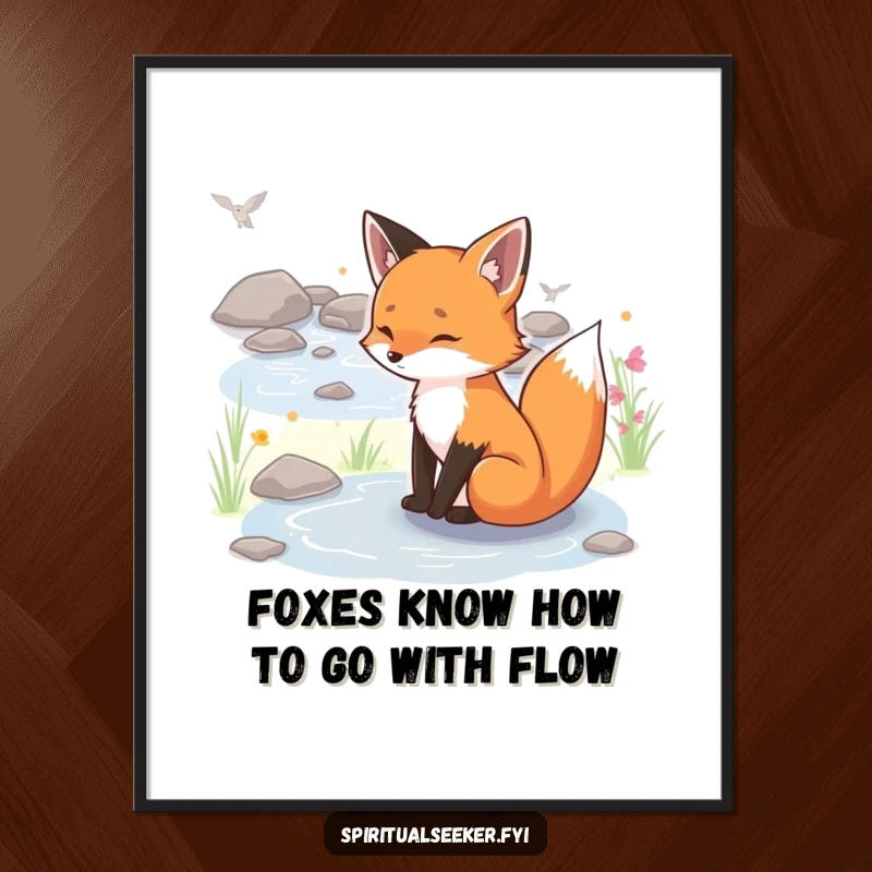 Funny Free Printable Fox Wall Art: A serene fox resting by a gentle stream, offering downloadable peace and humor.