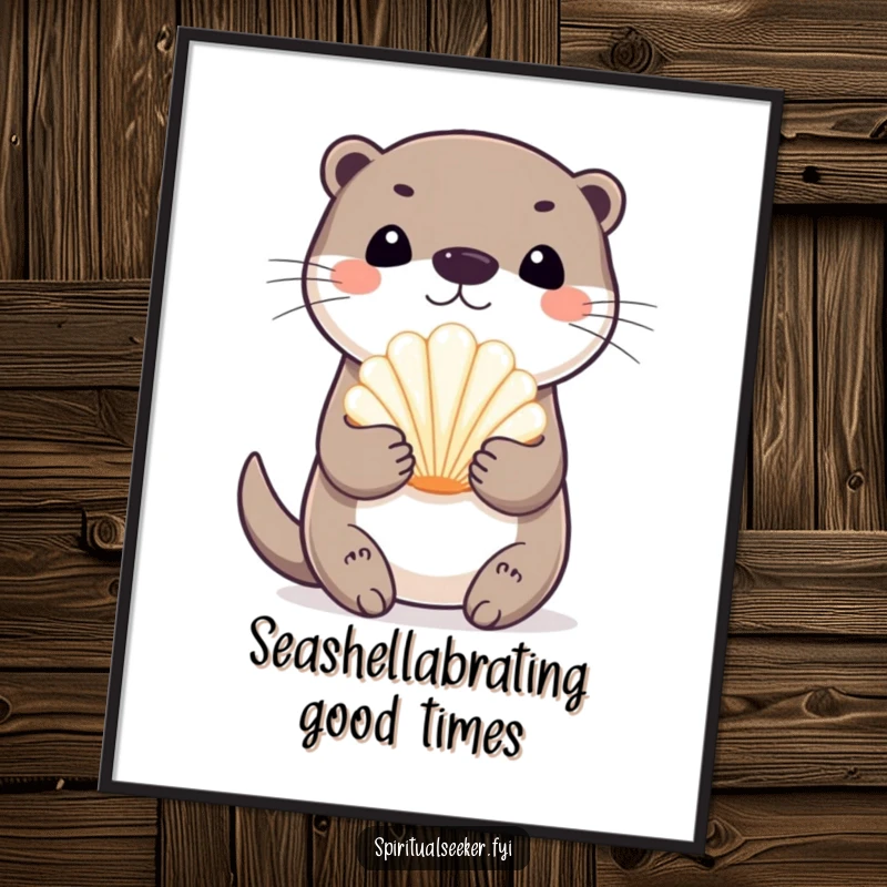 Funny Free Printable Wall Art: Playful otter holding a radiant seashell, embodying joy and aquatic delight.
