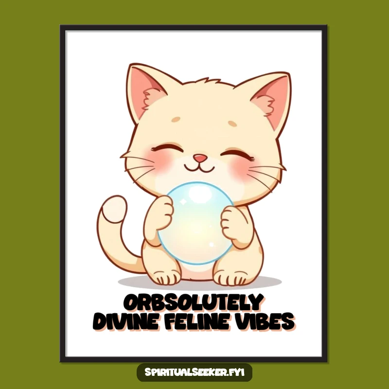 Funny Free Printable Cat Wall Art: Ethereal Orb Vibes for a Humorous Downloadable Decor Gift
