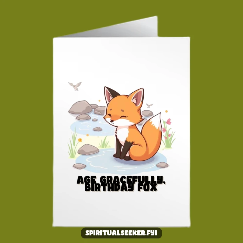 Funny Free Printable Fox Birthday Card - Peaceful Stream Serenity Downloadable Gift