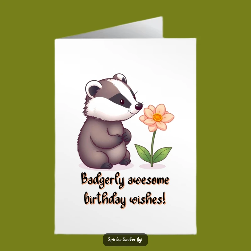 Free Printable Birthday Card: Thoughtful Badger & Magic Flower, Funny Downloadable Gift!