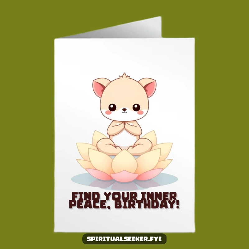 Free Printable Birthday Card: Zen Kawaii Animal Lotus, Relaxing Downloadable Peace Greeting