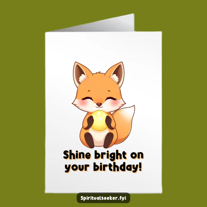 Free Printable Birthday Card: Glowing Orb Fox Serene Downloadable Gift for a Magical Wish