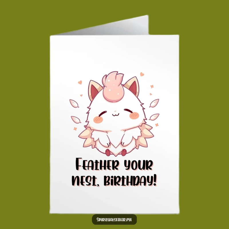 Free Printable Kawaii Feather Card: Peaceful Birthday Downloadable Gift for Serene Wishes