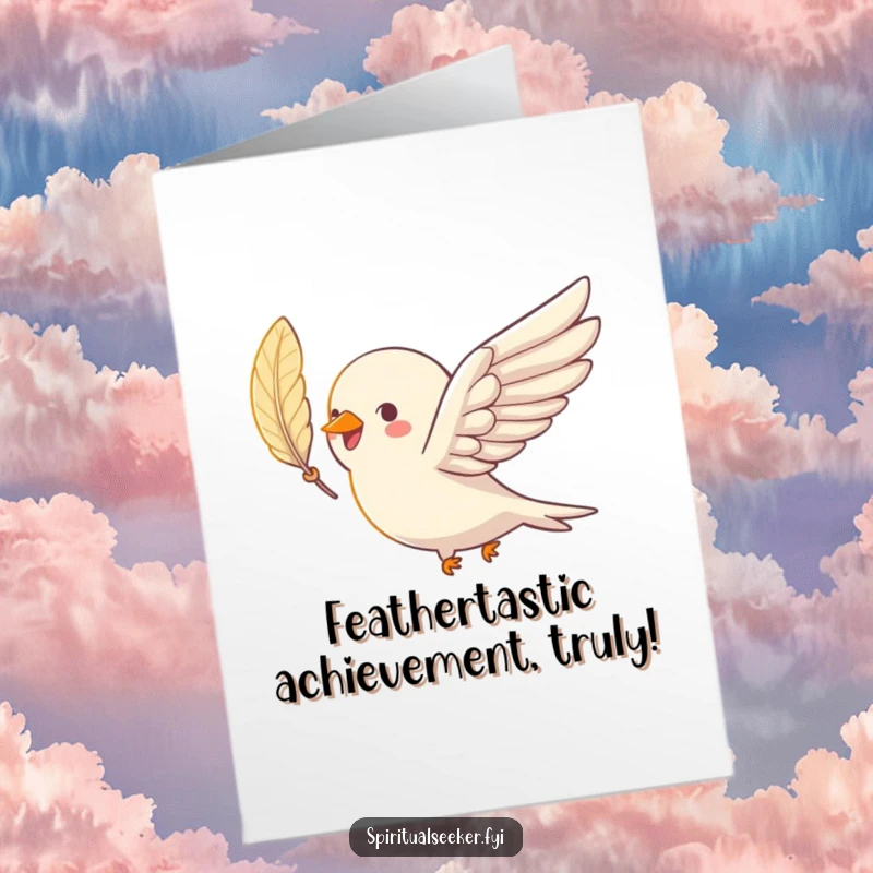 Free Printable Congratulations Card: A joyful bird gracefully soars with a shimmering feather, celebrating great news and achievements.