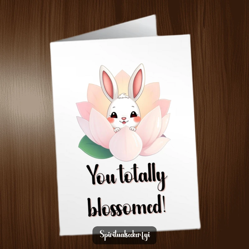 Funny Free Printable Bunny Congratulations Card: A curious bunny peeks from a shimmering lotus, perfect for celebrating any wonderful news.