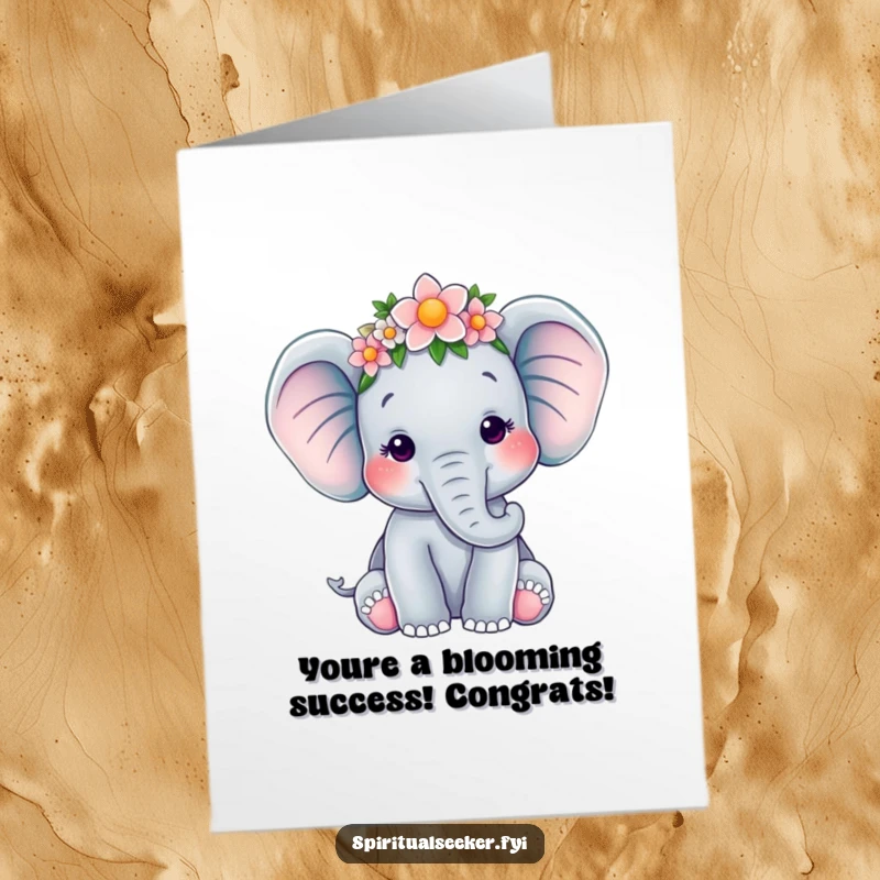 Funny Free Printable Elephant Congratulations Card, a serene elephant wearing a flower crown, perfect for celebrating achievements.