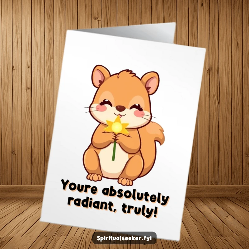 Free Printable Congratulations Card: A cute squirrel holds a soft, golden ray, symbolizing shining success and joyous celebration.