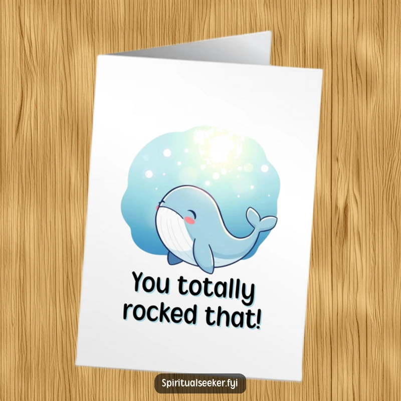 Funny Free Printable Whale Congratulations Card: Thoughtful whale admires a magical underwater glow, perfect for celebrating achievements.