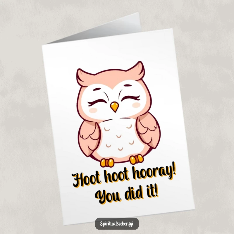 Funny Free Printable Owl Congratulations Card: Meditating owl spreading good vibes and silent cheers for your big achievement.
