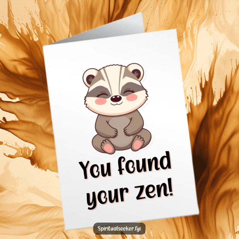Funny Free Printable Badger Congratulations Card: A happy badger meditates with a peaceful smile, perfect for celebrating calm achievements.