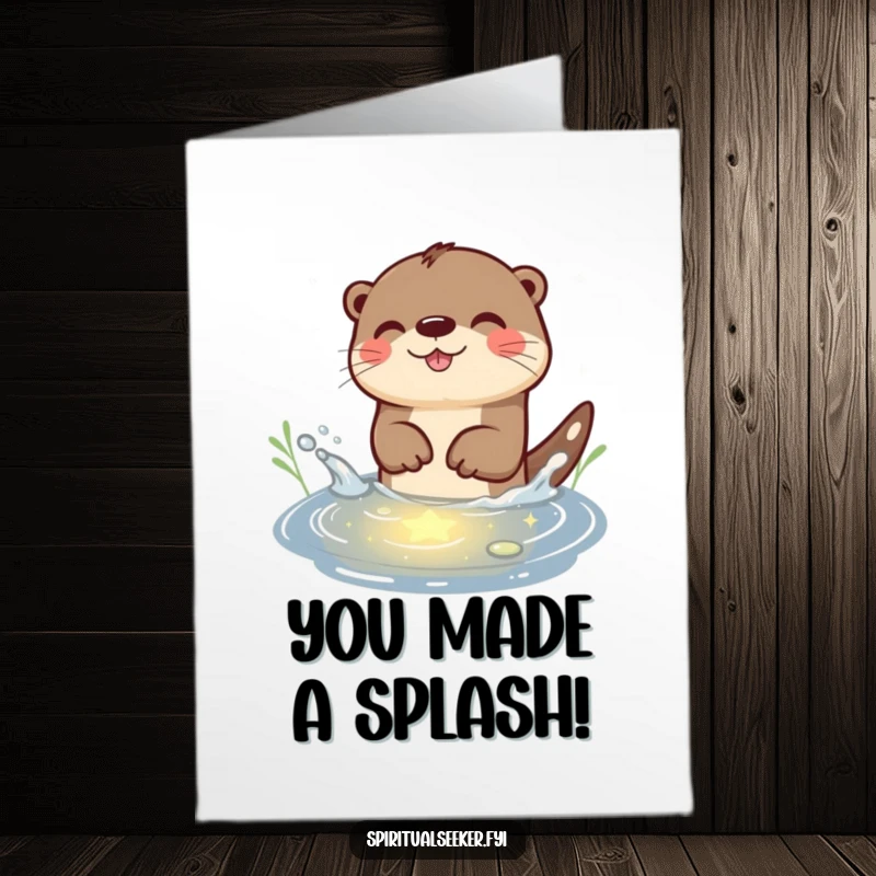 Funny Free Printable Otter Congratulations Card: A playful otter splashes in a starlit pond, celebrating achievements with watery delight.