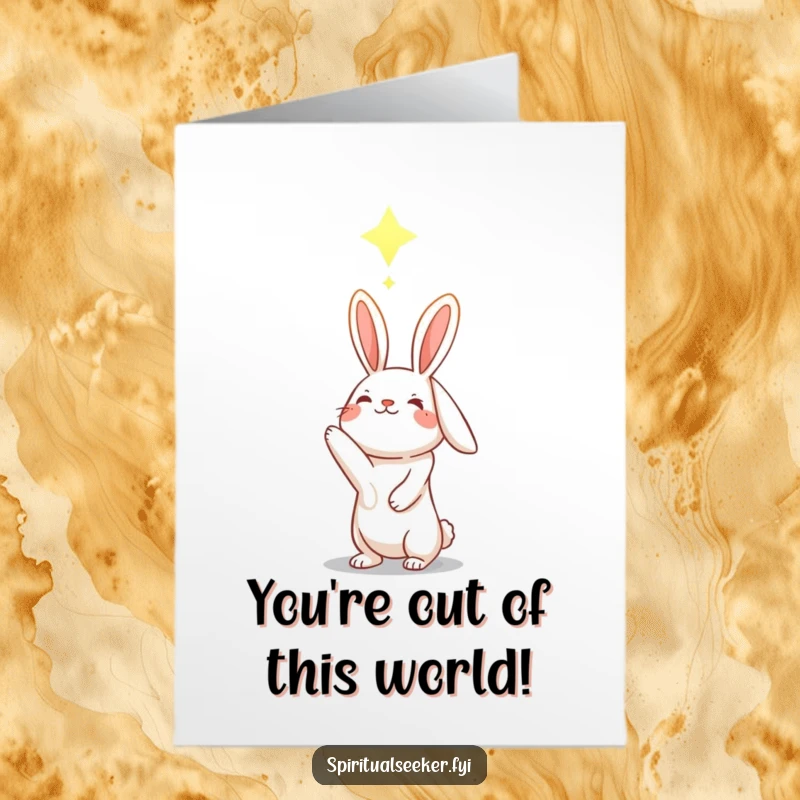 Free Printable Rabbit Congratulations Card: Hopeful rabbit reaching for a glowing constellation, celebrating a brilliant accomplishment.