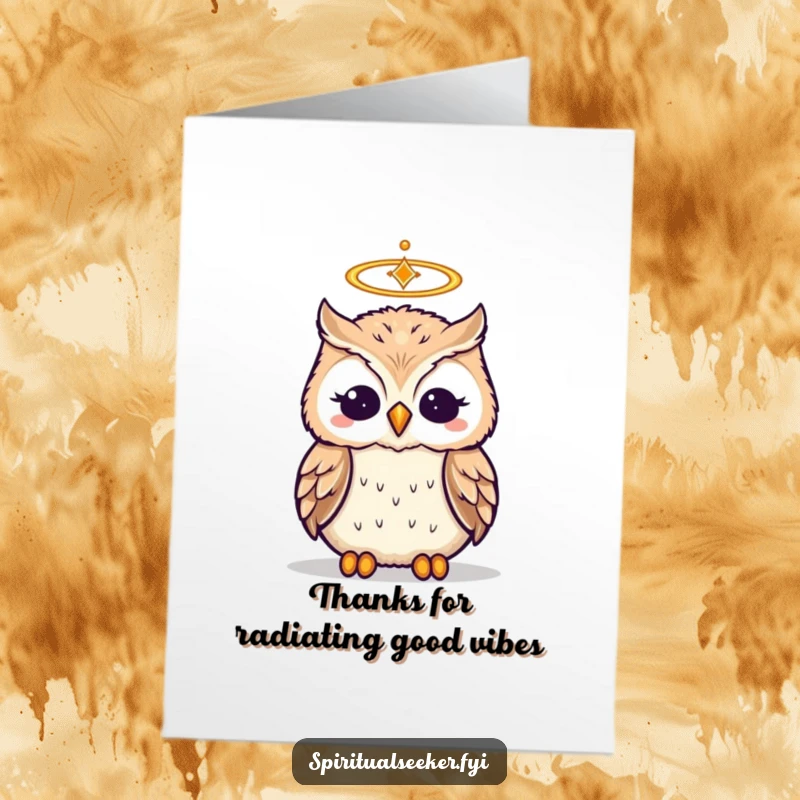 Funny free printable thank you card showing a serene owl meditating, perfect for a humorous expression of thanks.