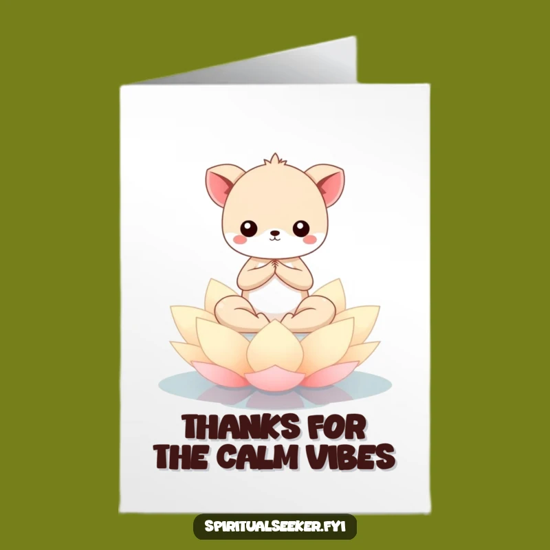 Free Printable Thank You Card: Zen Kawaii Animal Lotus, Grateful Downloadable Peace Message