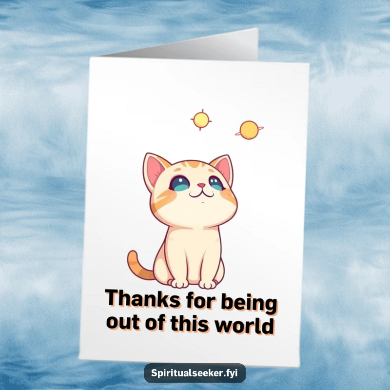 Funny Free Printable Cat Thank You Card: A curious cat looking at the sky, expressing heartfelt, downloadable thanks.