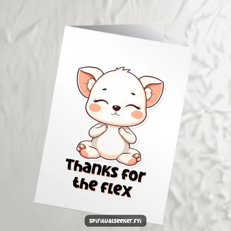 Free Printable Thank You Card: Cute Kawaii animal with closed eyes, doing a gentle yoga pose, expressing thanks.