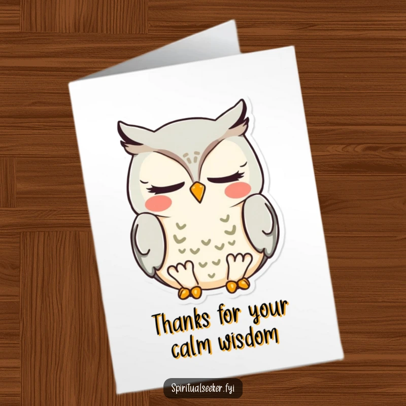 Funny Free Printable Owl Thank You Card: Meditating owl conveying calm appreciation, a unique downloadable sentiment.