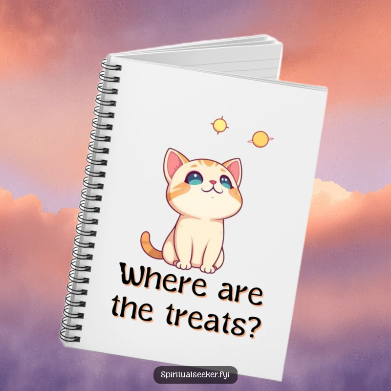 Funny curious cat notebook, featuring a cat looking up at the sky, perfect for jotting down thoughts and humorous observations.