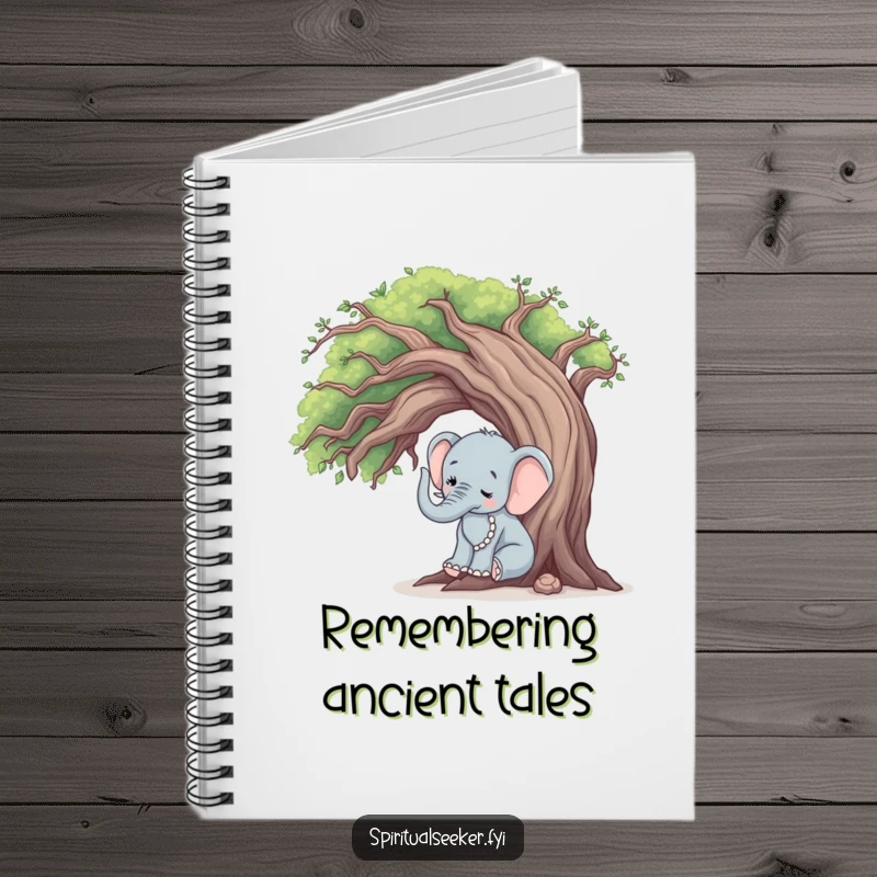 Funny elephant tree hugger notebook, a peaceful elephant touching an old tree, great for journaling.
