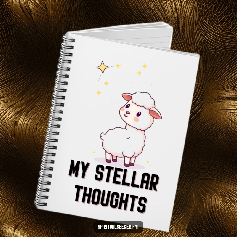 Funny kawaii sheep notebook with a serene sheep observing a starry night sky and constellation, great for notes.