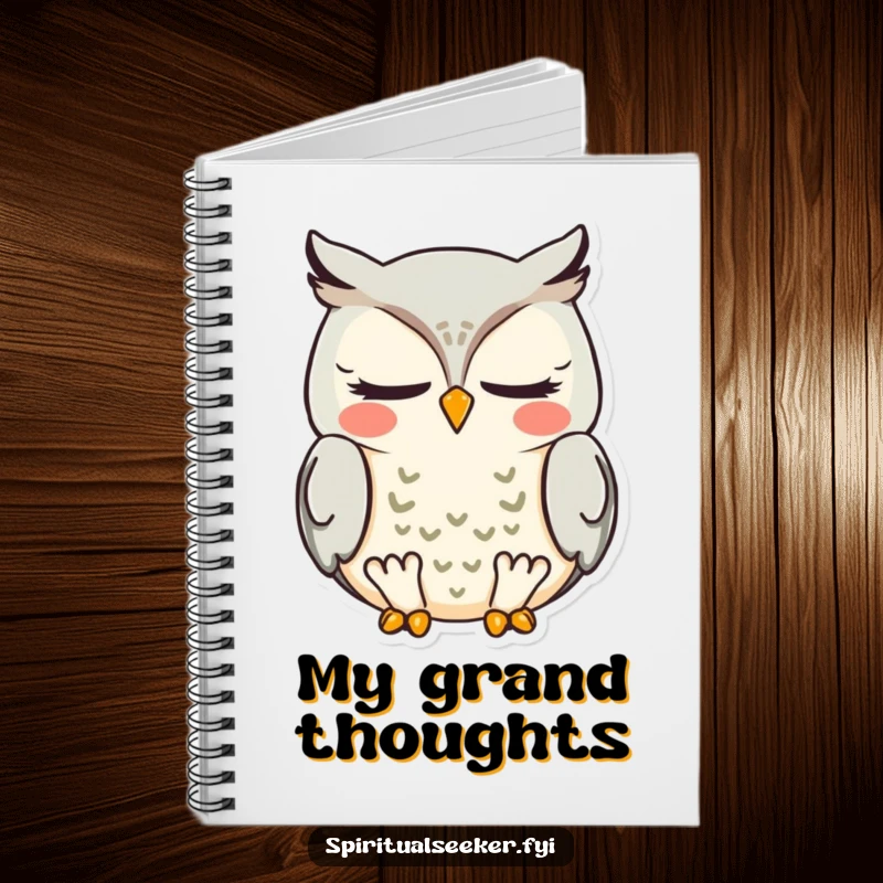 Funny meditating owl notebook, featuring a serene owl in meditation, ready to capture your peaceful thoughts and funny ideas.