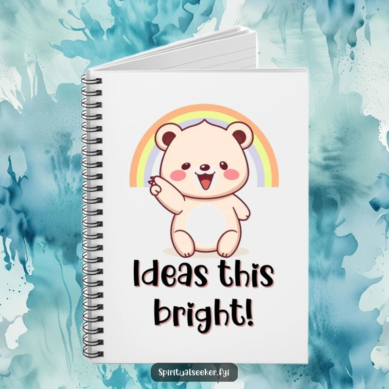 Funny notebook: A happy bear guides you towards a hopeful rainbow, perfect for your creative notes.