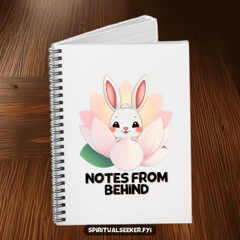 Funny Bunny Notebook: A curious rabbit peeking from a lotus flower, inspiring humor and creativity for note-taking.