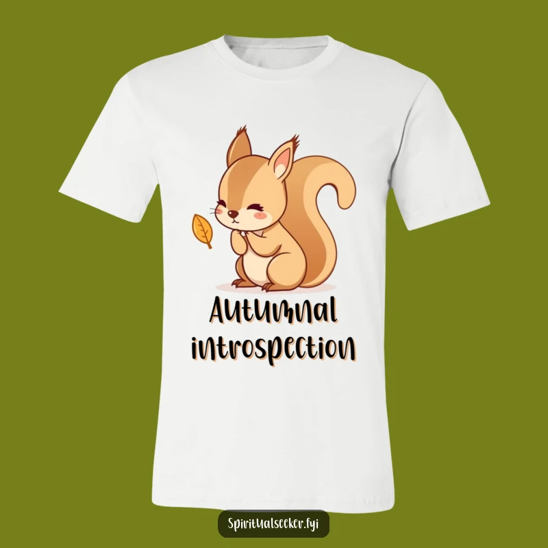 Funny Kawaii Squirrel Leaf Contemplation Tee - Reflective Autumn Humor Shirt
